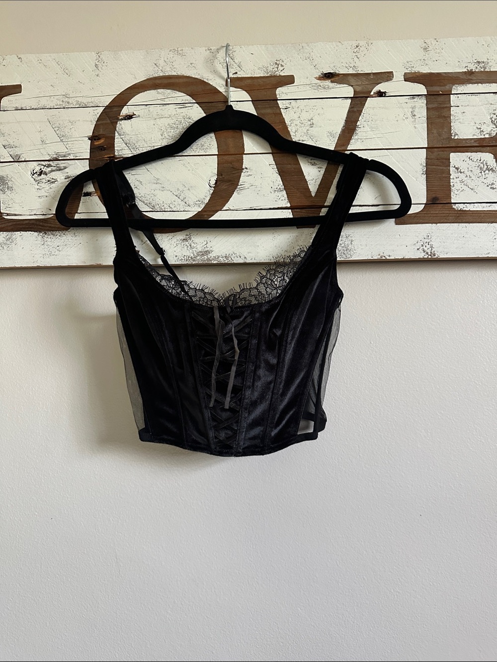 Victoria's Secret Black Satin Lace Bustier
